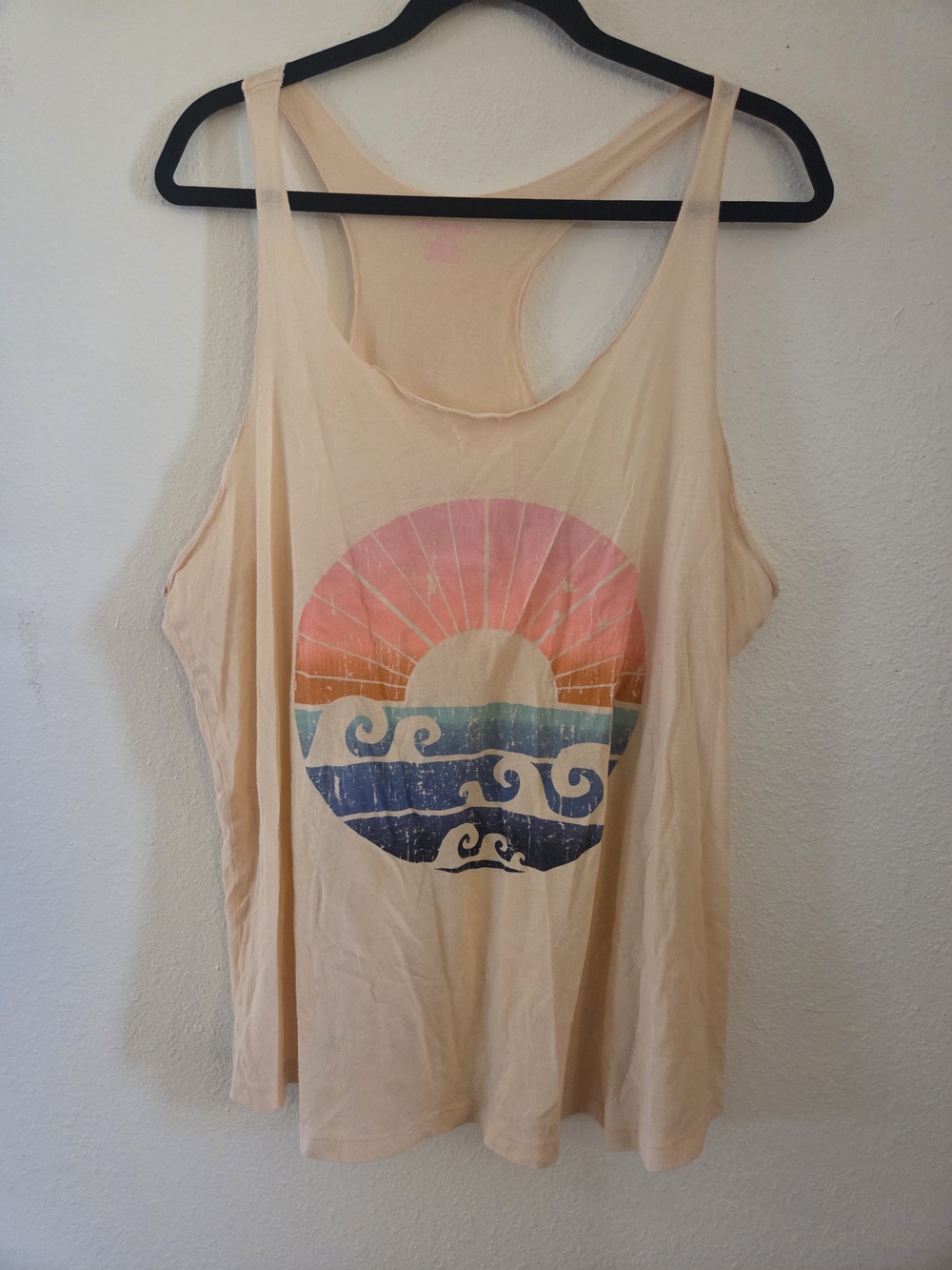 Xhilaration Peach Graphic Racerback Tank with Sunrise Wave Print